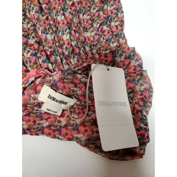 Zadig & Voltaire Javal Mousseline TDM Skirt Rose 36/SM Sugar Skulls Print NWT - Picture 13 of 15